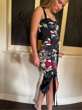 Emanuel Ungaro Black One-Shoulder Floral Sheath Dress